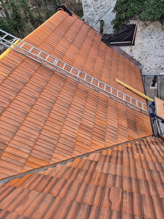 Pose de tuiles neuves avec monte-charge